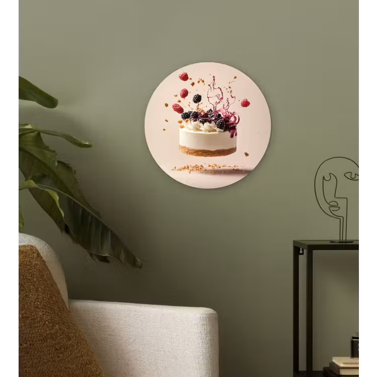 Cheesecake - Eten - Roze - Taart Wandcirkel plexiglas klein -sfeer3
