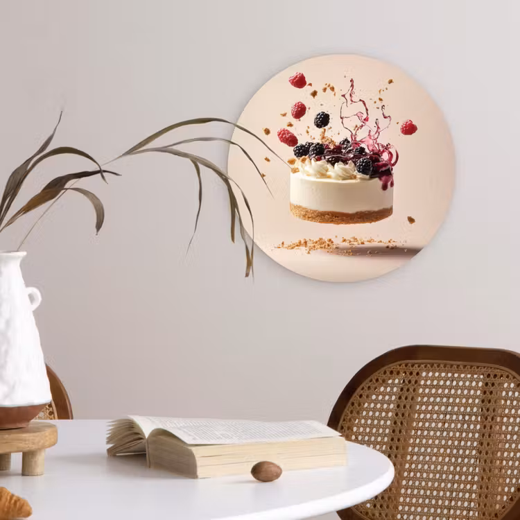 Cheesecake - Eten - Roze - Taart Wandcirkel plexiglas klein -sfeer4