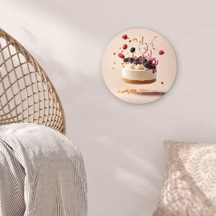Cheesecake - Eten - Roze - Taart Wandcirkel plexiglas klein -sfeer5