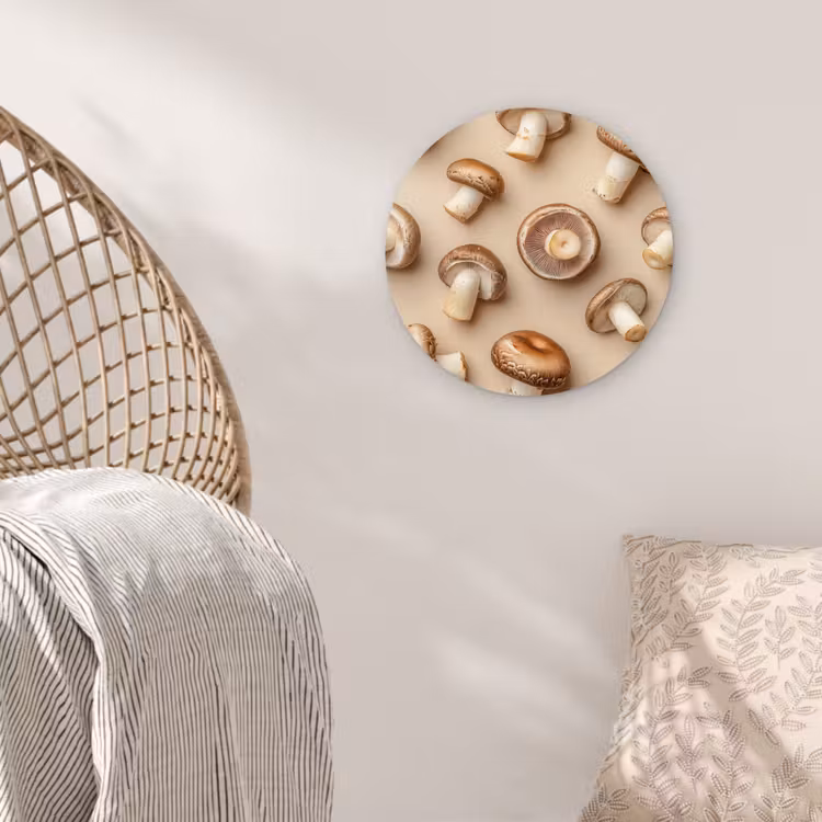 Kastanje Champignons - Beige Wandcirkel plexiglas klein -sfeer5