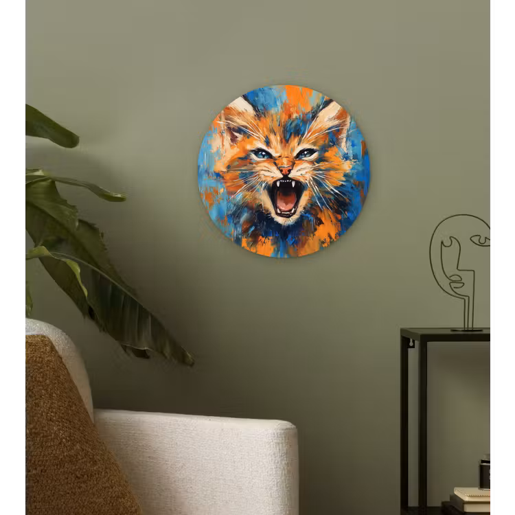 Kat - Kleurrijk - Oranje - Blauw Wandcirkel plexiglas klein -sfeer3