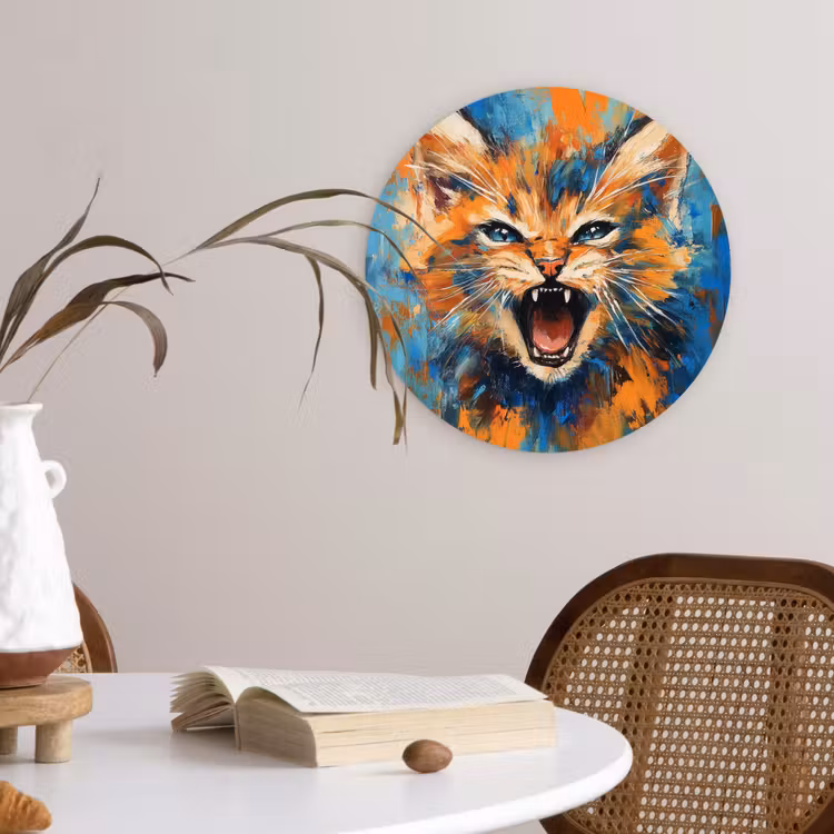 Kat - Kleurrijk - Oranje - Blauw Wandcirkel plexiglas klein -sfeer4