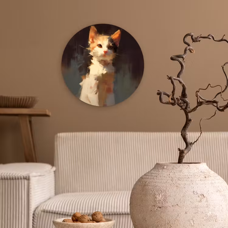 Kat - Geschilderd - Artistiek - Wit Wandcirkel plexiglas klein -sfeer1