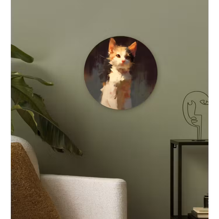 Kat - Geschilderd - Artistiek - Wit Wandcirkel plexiglas klein -sfeer3