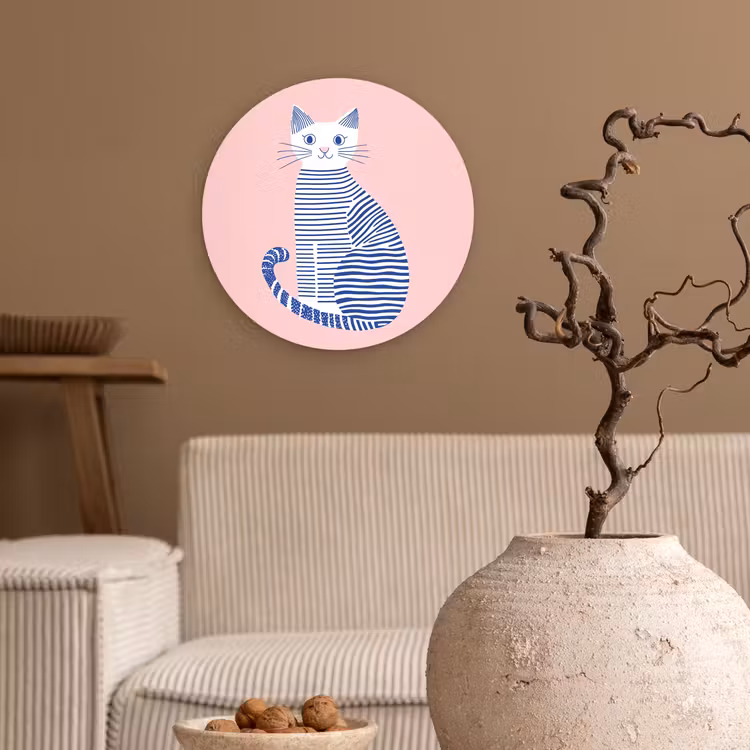 Kat - Illustratie - Minimalistisch - Roze Wandcirkel plexiglas klein -sfeer1