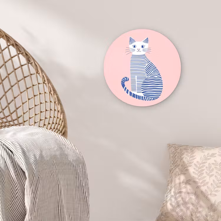 Kat - Illustratie - Minimalistisch - Roze Wandcirkel plexiglas klein -sfeer5