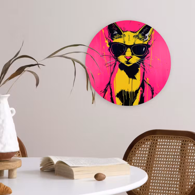 Kat - Art - Zonnebril - Roze Wandcirkel plexiglas klein -sfeer4