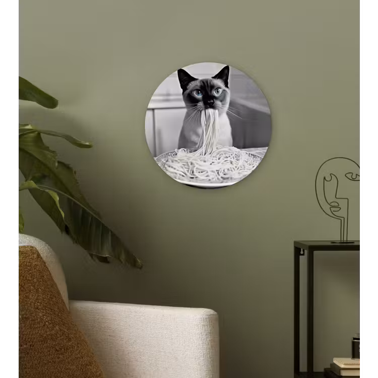 Kat - Siamees - Zwart Wit - Schattig - Dieren Wandcirkel plexiglas klein -sfeer3