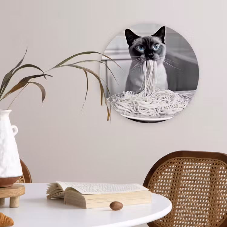 Kat - Siamees - Zwart Wit - Schattig - Dieren Wandcirkel plexiglas klein -sfeer4