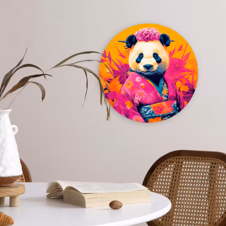 Kimono - Roze - Panda - Bloemenkroon Wandcirkel plexiglas klein -sfeer4