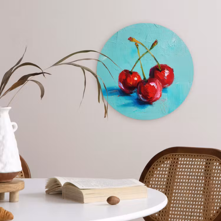 Kersen - Rood - Drie - Geverfd Wandcirkel plexiglas klein -sfeer4