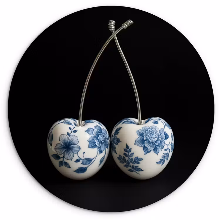 Kersen - Delfts blauw - Fruit Wandcirkel plexiglas klein -3d