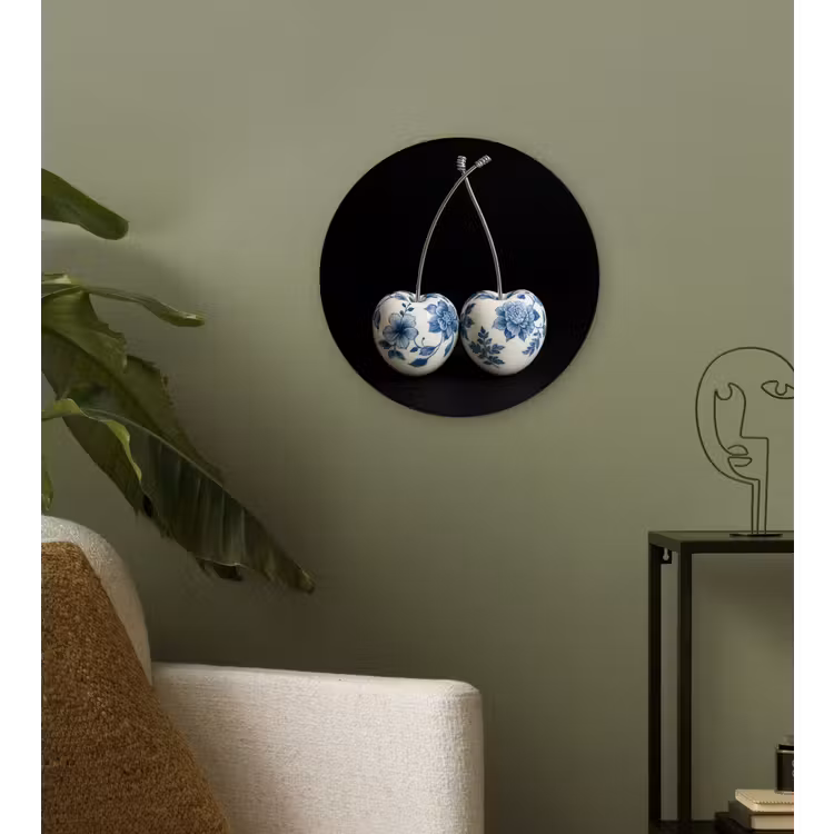 Kersen - Delfts blauw - Fruit Wandcirkel plexiglas klein -sfeer3