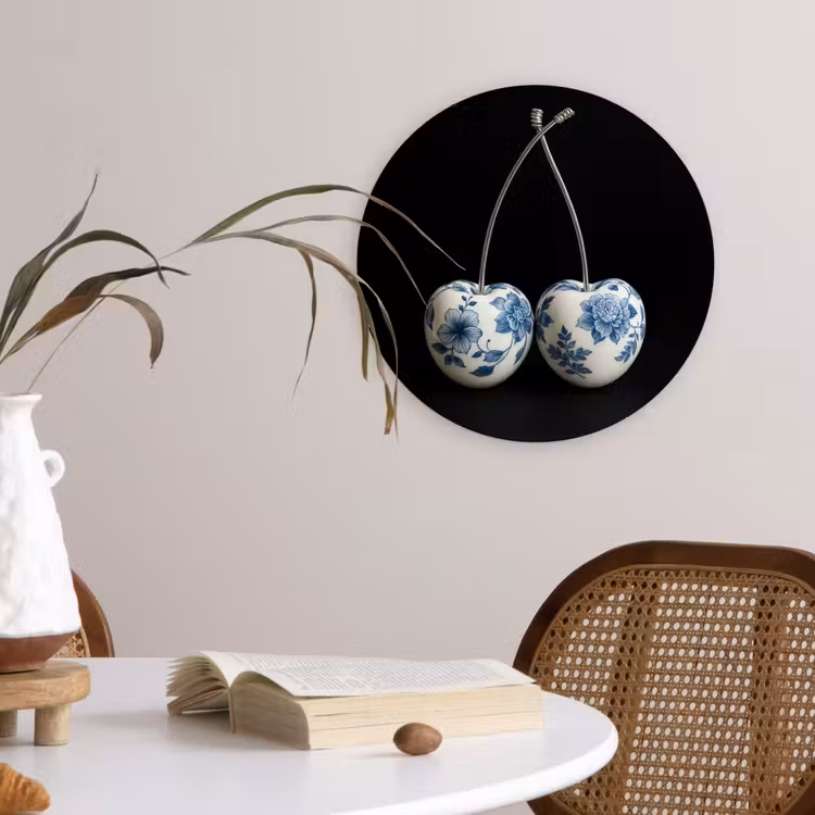 Kersen - Delfts blauw - Fruit Wandcirkel plexiglas klein -sfeer4