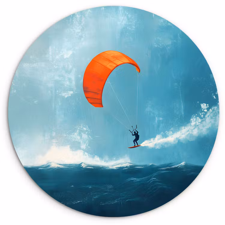 Kitesurfer - Oranje - Zee - Lucht Wandcirkel plexiglas klein -3d