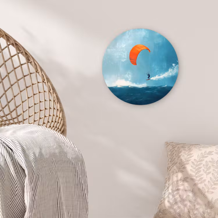 Kitesurfer - Oranje - Zee - Lucht Wandcirkel plexiglas klein -sfeer5