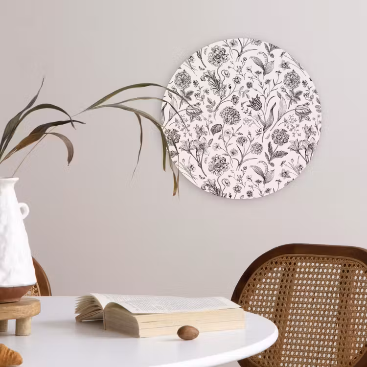 Classic - Black - White - Floral Wandcirkel plexiglas klein 852 -sfeer4