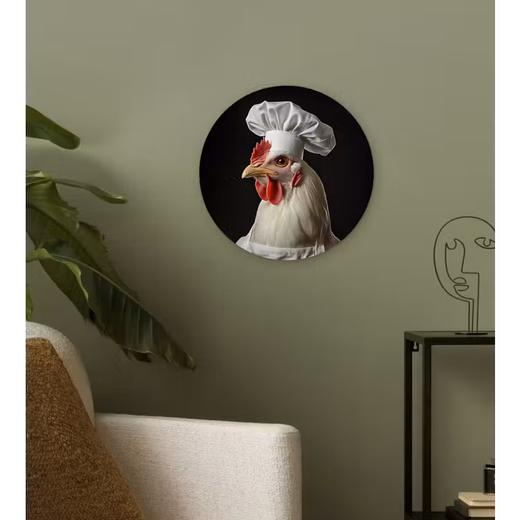 Kok - Rood - Kip Wandcirkel plexiglas klein -sfeer3