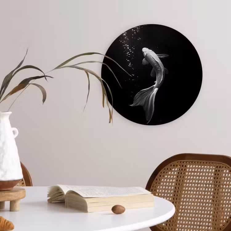 Koi - Vis - Wit - Zwart Wandcirkel plexiglas klein -sfeer4