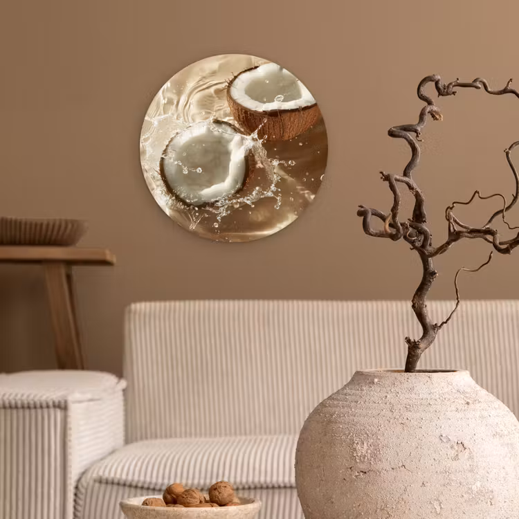 Kokosnoot - Water - Beige - Spetters Wandcirkel plexiglas klein -sfeer1