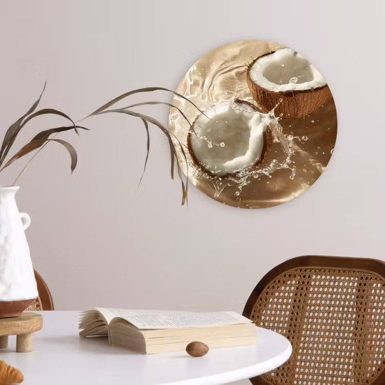 Kokosnoot - Water - Beige - Spetters Wandcirkel plexiglas klein -sfeer4