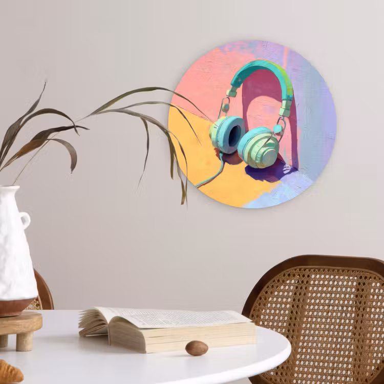 Koptelefoon - Mintgroen - Draad Wandcirkel plexiglas klein -sfeer4