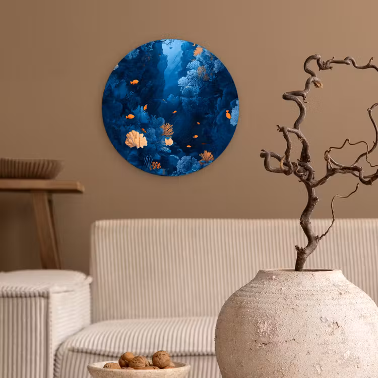 Koraalrif - Vissen - Oceaan - Blauw Wandcirkel plexiglas klein -sfeer1