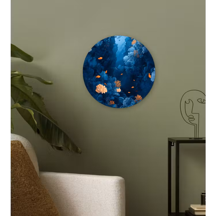 Koraalrif - Vissen - Oceaan - Blauw Wandcirkel plexiglas klein -sfeer3