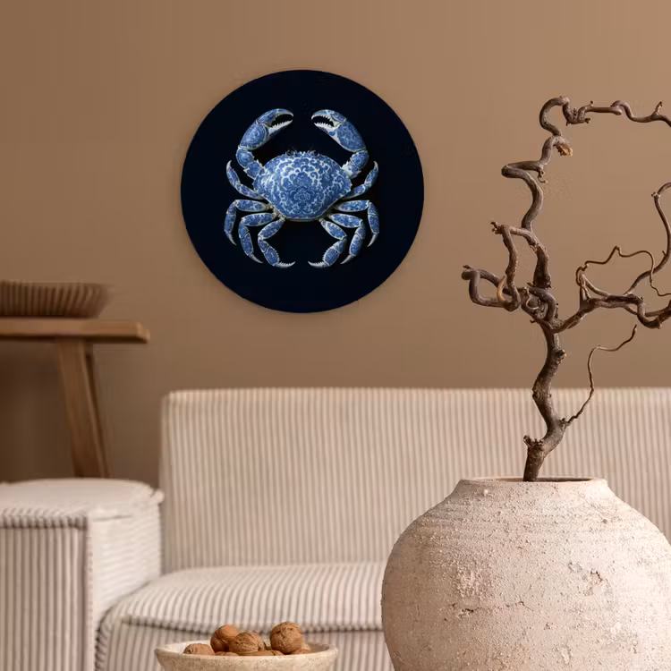 Krab - Delfts blauw - Dieren Wandcirkel plexiglas klein -sfeer1