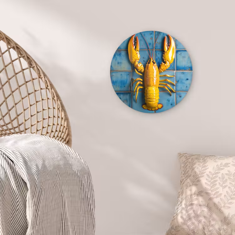 Kreeft - Geel - Blauw - Tegels Wandcirkel plexiglas klein -sfeer5