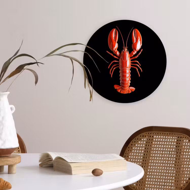 Kreeft - Glossier Rood - Zwart Wandcirkel plexiglas klein -sfeer4