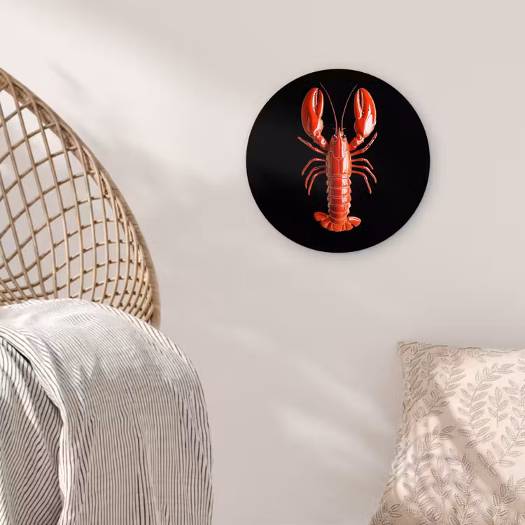 Kreeft - Glossier Rood - Zwart Wandcirkel plexiglas klein -sfeer5