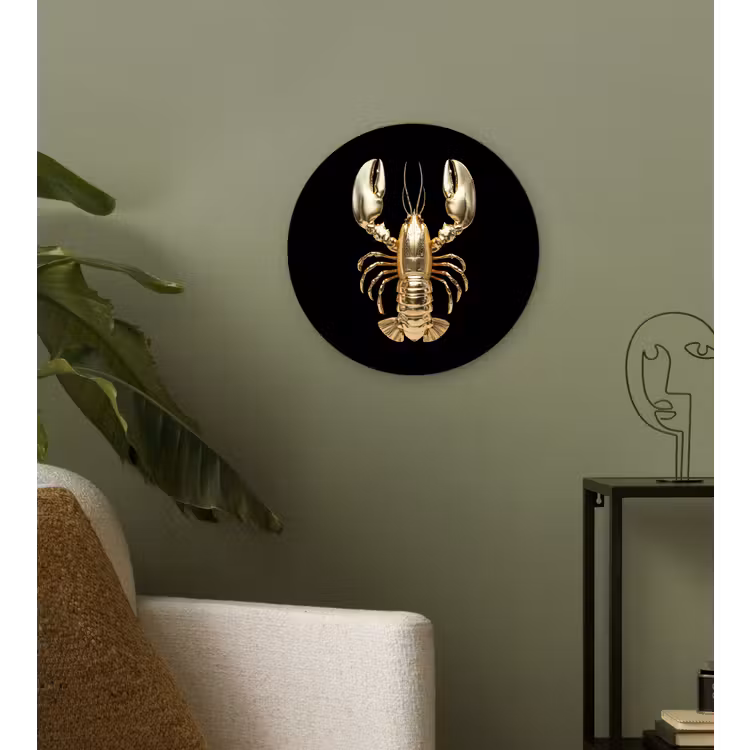 Kreeft - Goud - Textuur - Zwart Wandcirkel plexiglas klein -sfeer3