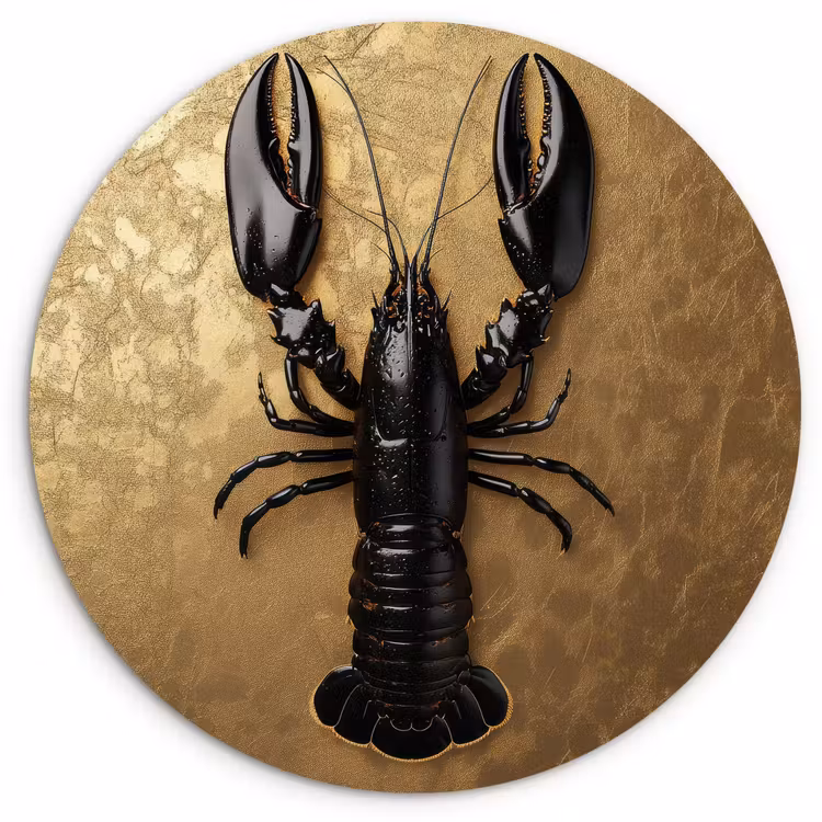 Kreeft - Zwart - Goud - Luxe Wandcirkel plexiglas klein -3d