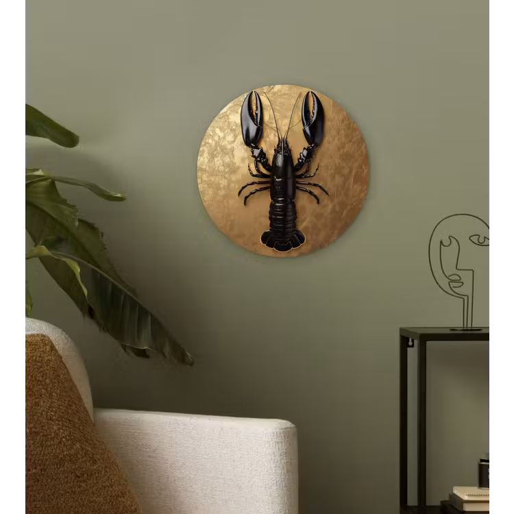 Kreeft - Zwart - Goud - Luxe Wandcirkel plexiglas klein -sfeer3