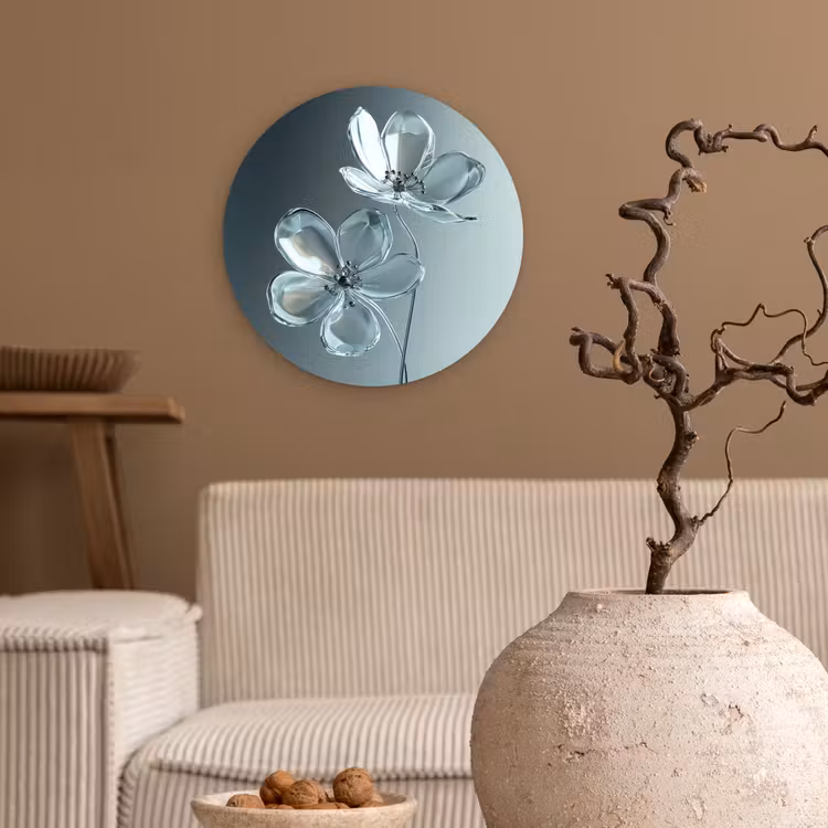 Kristal - Bloemen - Grijs Wandcirkel plexiglas klein -sfeer1
