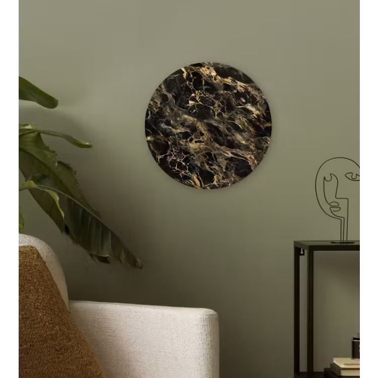 Kristal - Goud - Zwart - Marmer Wandcirkel plexiglas klein 852 -sfeer3