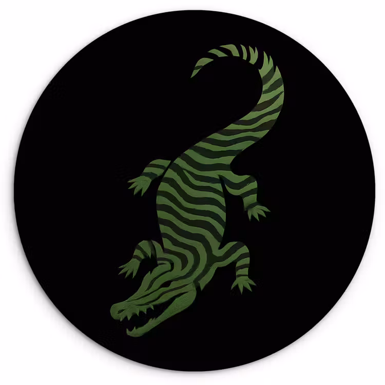 Krokodil - Groen - Tijgerachtig - Strepen Wandcirkel plexiglas klein -3d