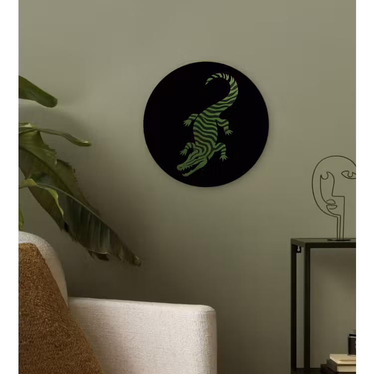 Krokodil - Groen - Tijgerachtig - Strepen Wandcirkel plexiglas klein -sfeer3