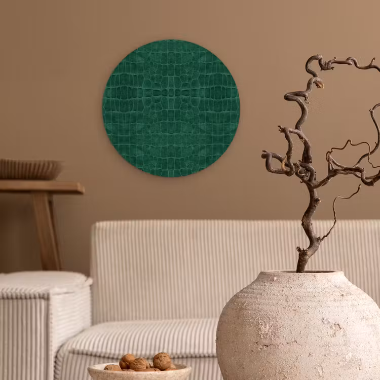 Krokodil - Leer - Smaragd - Groen Wandcirkel plexiglas klein 852 -sfeer1