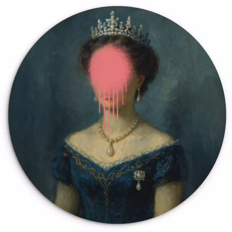 Kroon - Roze druipend verf - Portret Wandcirkel plexiglas klein -3d