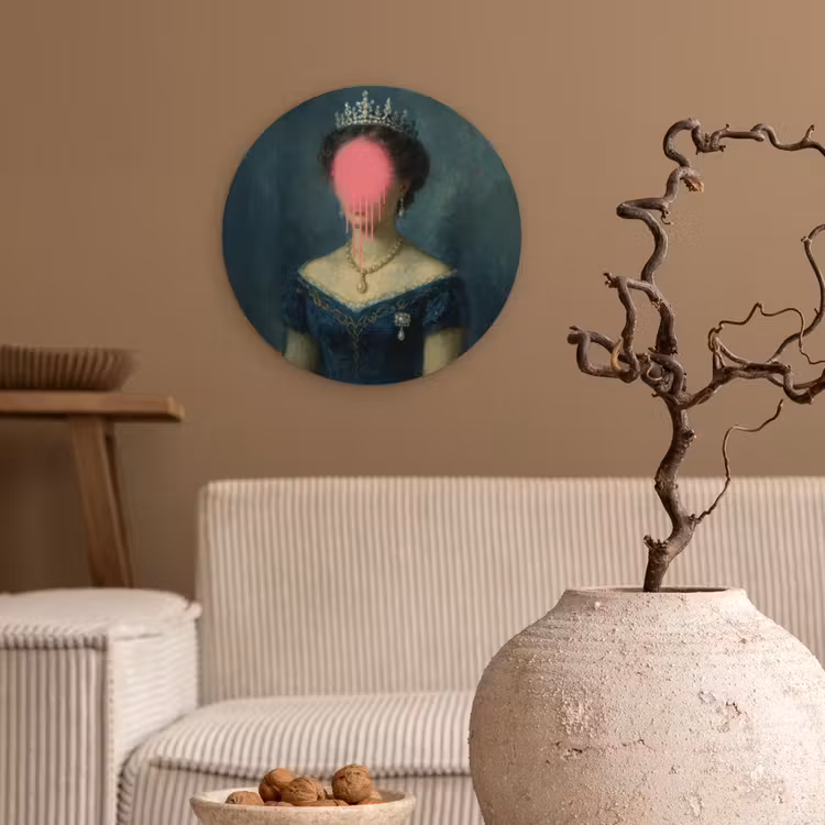 Kroon - Roze druipend verf - Portret Wandcirkel plexiglas klein -sfeer1