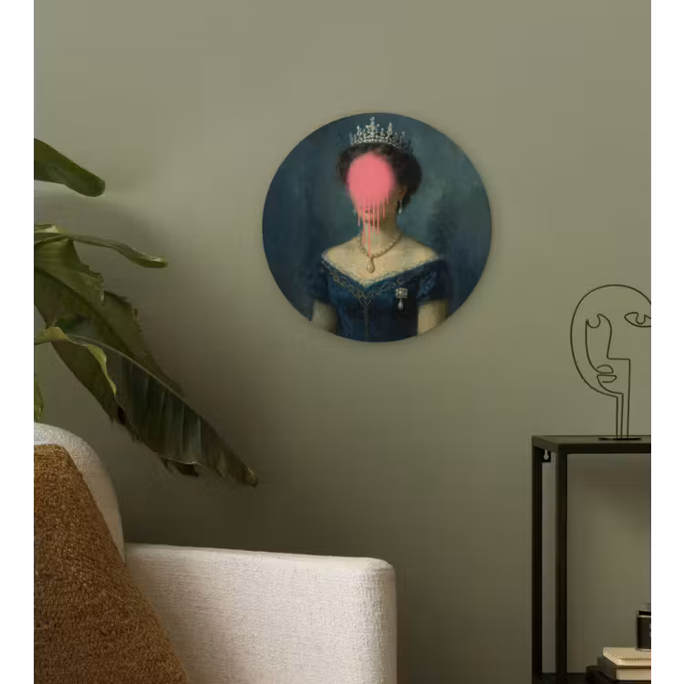 Kroon - Roze druipend verf - Portret Wandcirkel plexiglas klein -sfeer3