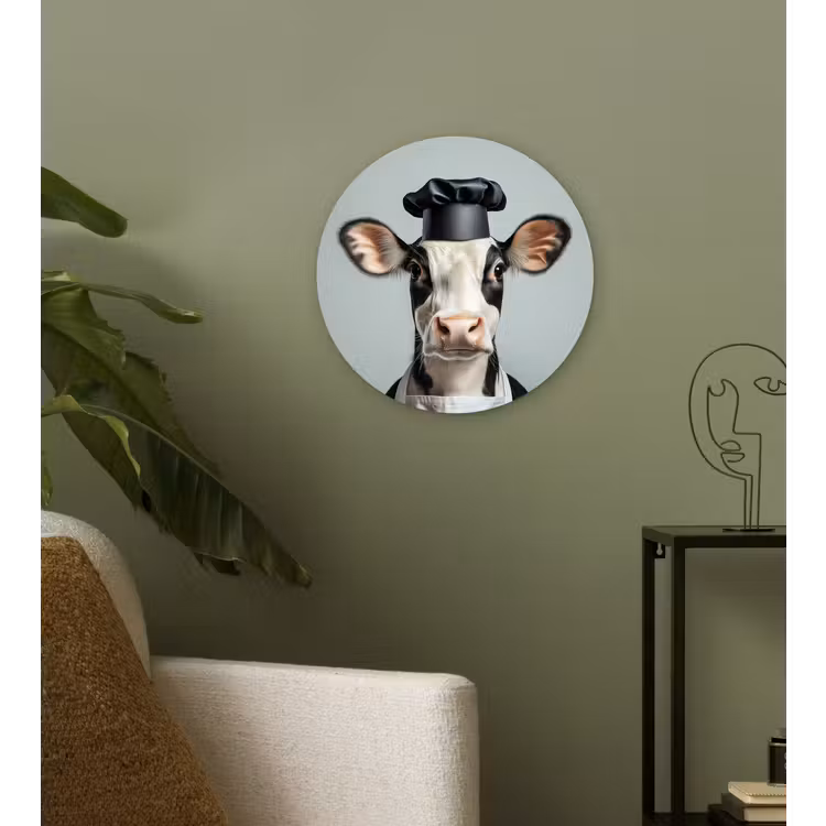 Koe - Zwart - Wit - Kok Wandcirkel plexiglas klein -sfeer3