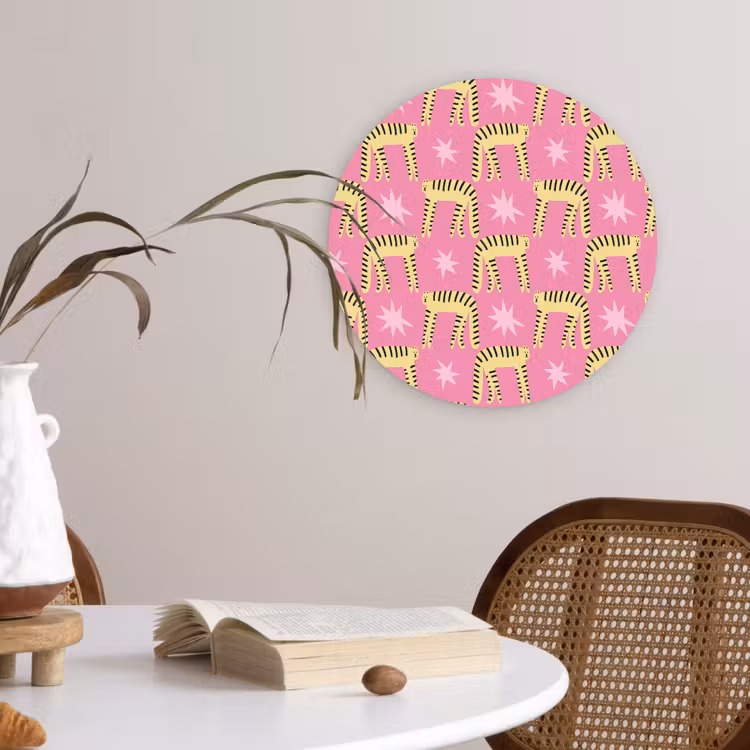Langbenige -Tijgerkatten - Roze - Sterren Wandcirkel plexiglas klein 852 -sfeer4