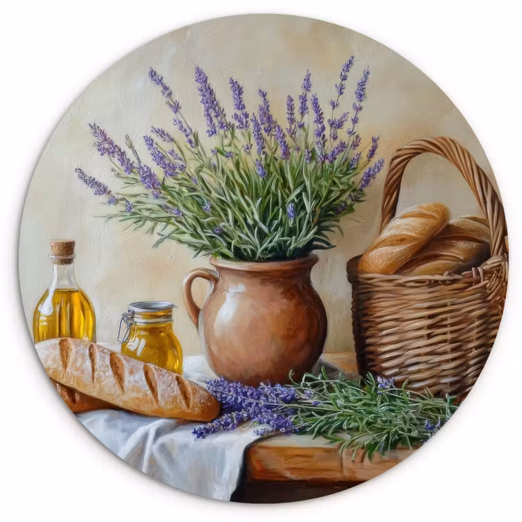 Lavendel - Brood - Stilleven Wandcirkel plexiglas klein -3d