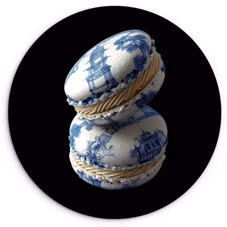 Eten - Macarons - Delfts blauw - Koekjes Wandcirkel plexiglas klein -3d
