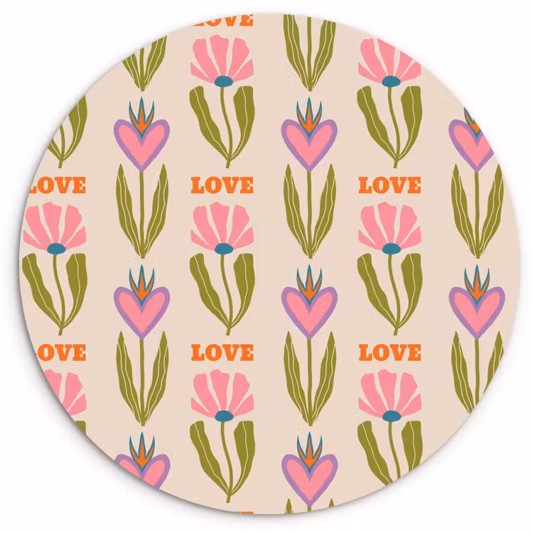 Love - Patroon - Bloemen - Hartjes Wandcirkel plexiglas klein 852 -3d