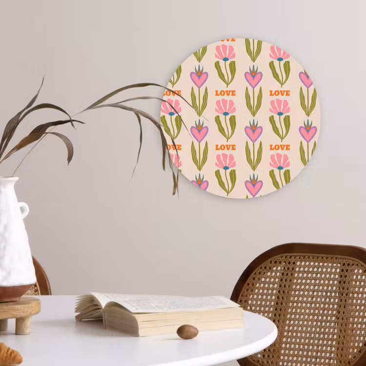Love - Patroon - Bloemen - Hartjes Wandcirkel plexiglas klein 852 -sfeer4