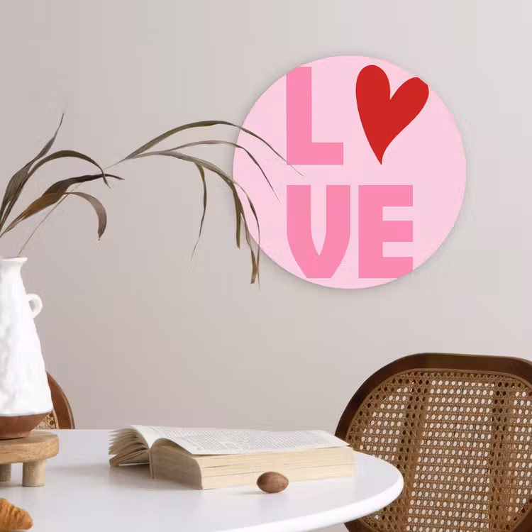 Love - Roze - Hart - Valentijn Wandcirkel plexiglas klein -sfeer4